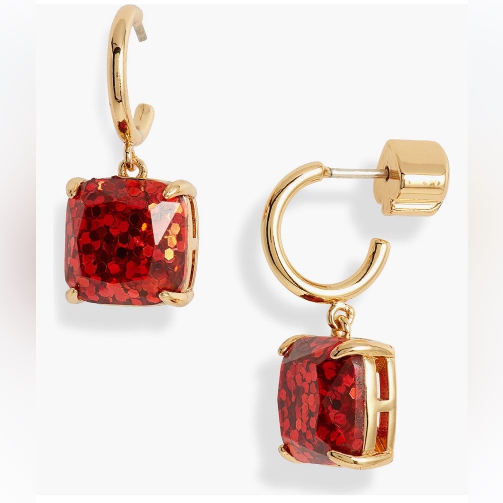 NEW Kate Spade New York Mini Small Huggie Hoops Red Glitter